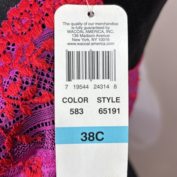 Wacoal Embrace Red & Purple Lace Underwire Bra Size 38C - Picture 4 of 9